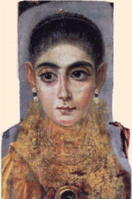 Portret dziewczyny, 120-130 r., Enkaustyka i złocenie na drewnie cedrowym. Luwr